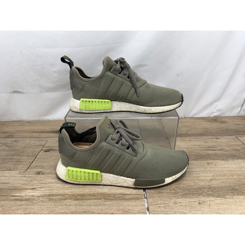 Adidas NMD R1 Mens Olive Green Neon Lime BD7750 Sneakers Size‎ 11